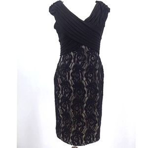 Adrianna Papell Floral Lace V-neck LBD Cocktail Dress